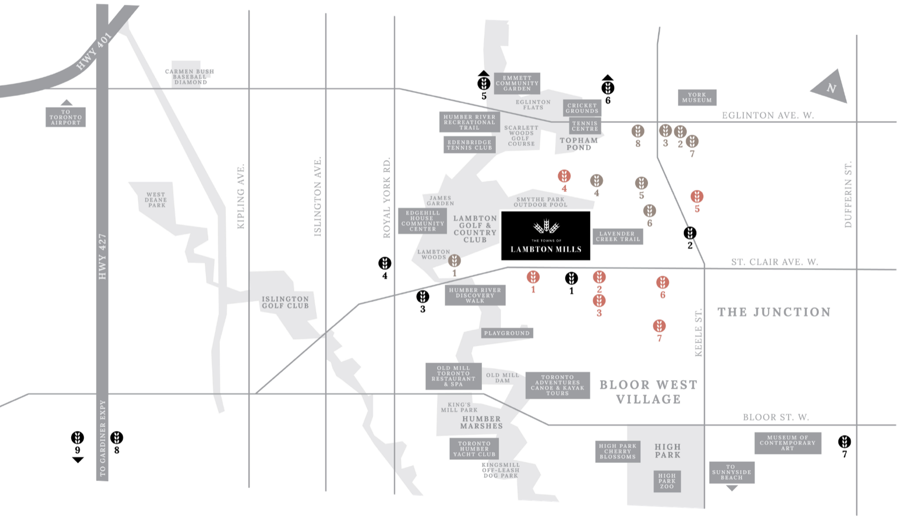 Lambton Mills amenity map showing west Toronto destinations