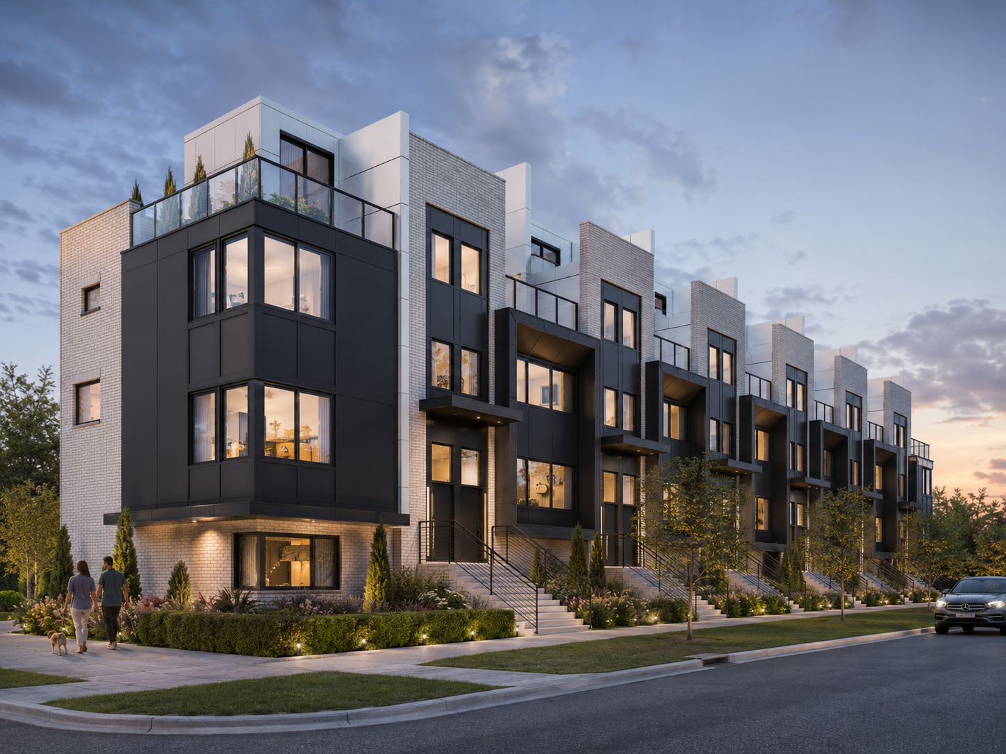 Low-rise Lambton Mills townhome streetscape